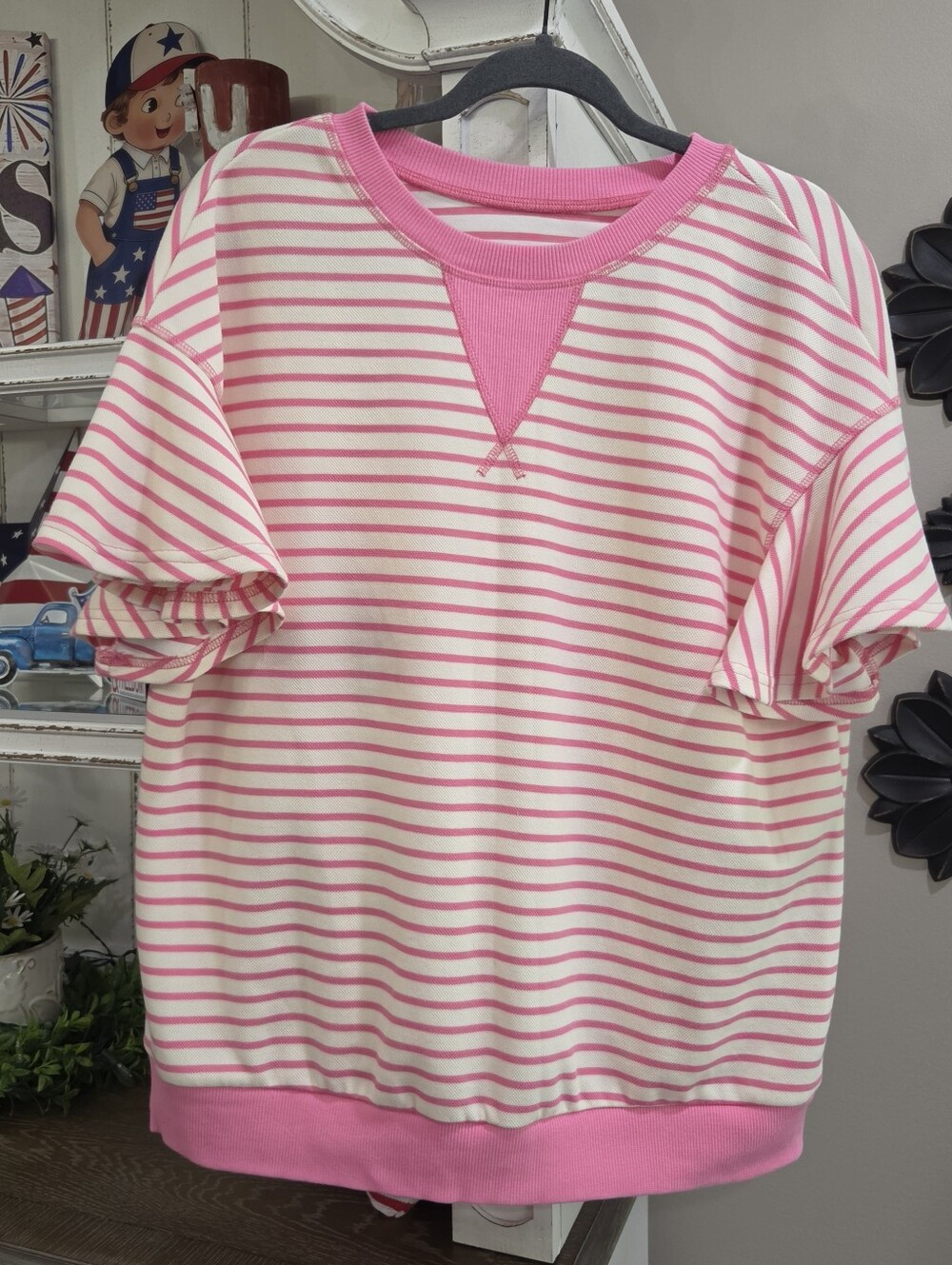 Pink & Cream Striped Girls' Short Sleeve Top